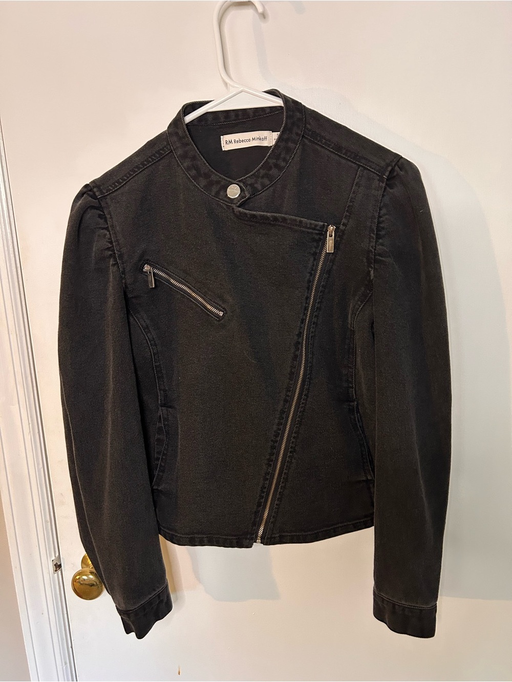 REBECCA MINKOFF BLACK MOTO-STYLE JACK WITH ASYMMETRICAL ZIPPER SIZE SMALL